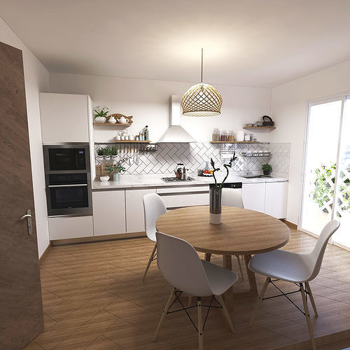 MODERN AND SIMPLE KITCHEN IN WHITE COLOR 3D model