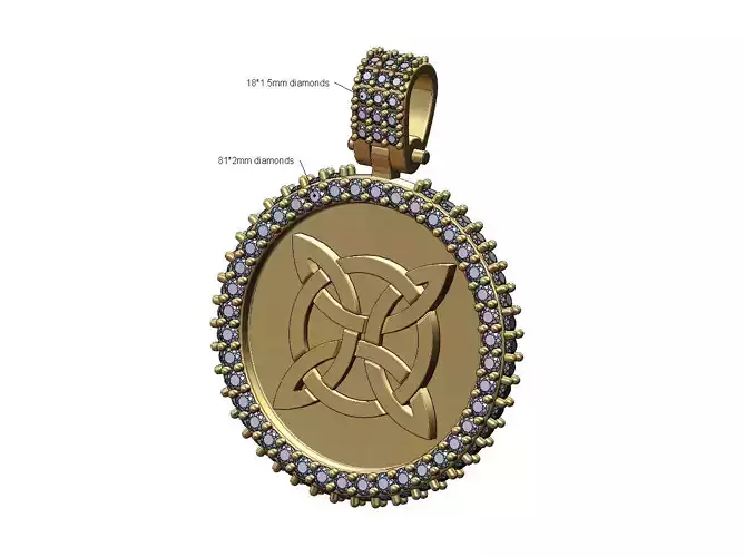Celtic knot diamond round iced pendant with bail