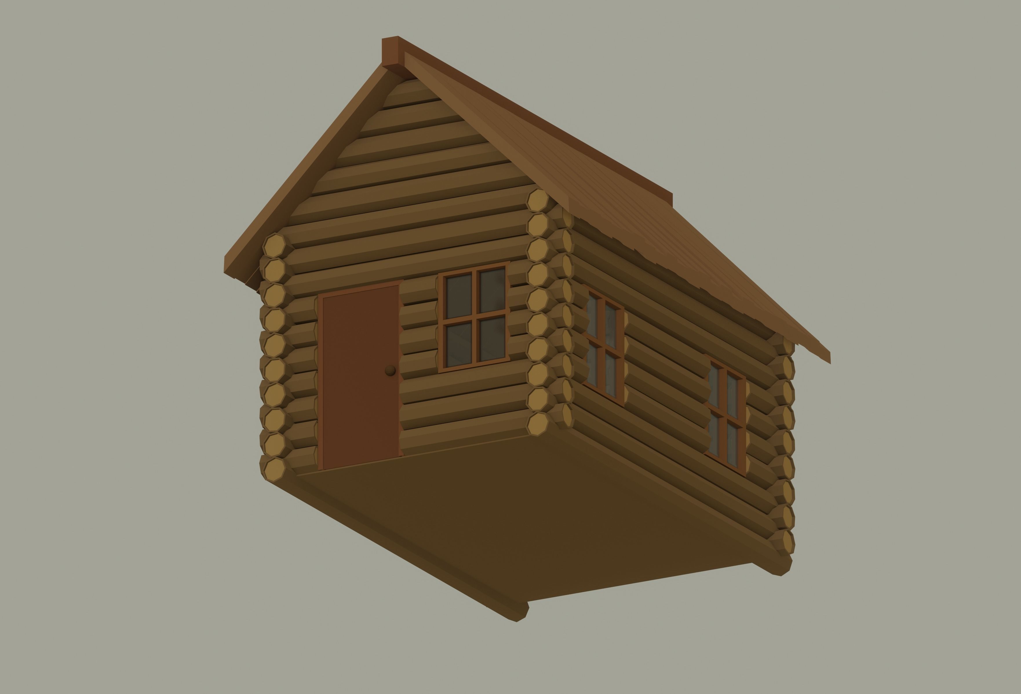 Wooden Cabin Low Poly 3D model_7