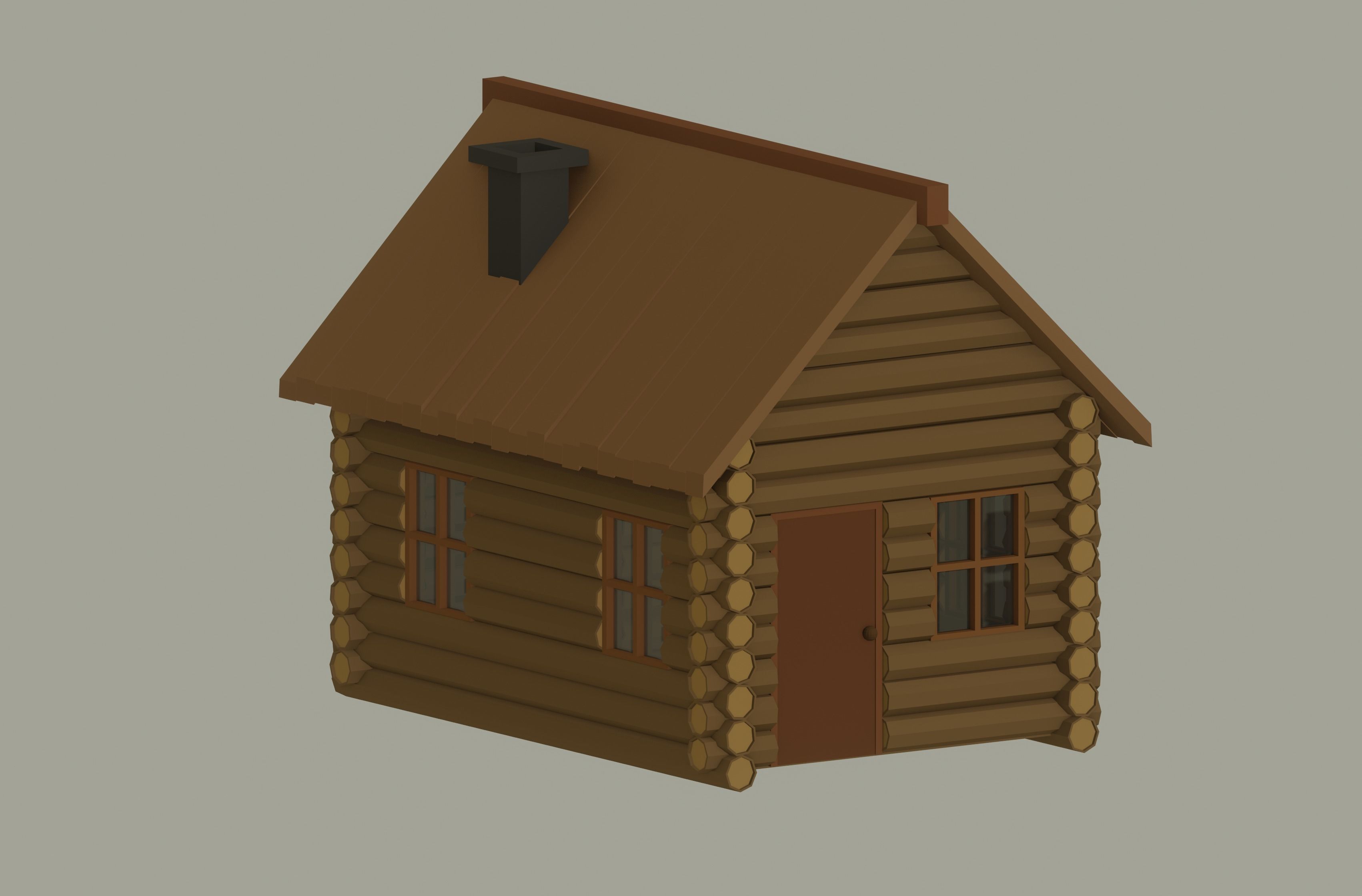 Wooden Cabin Low Poly 3D model_5