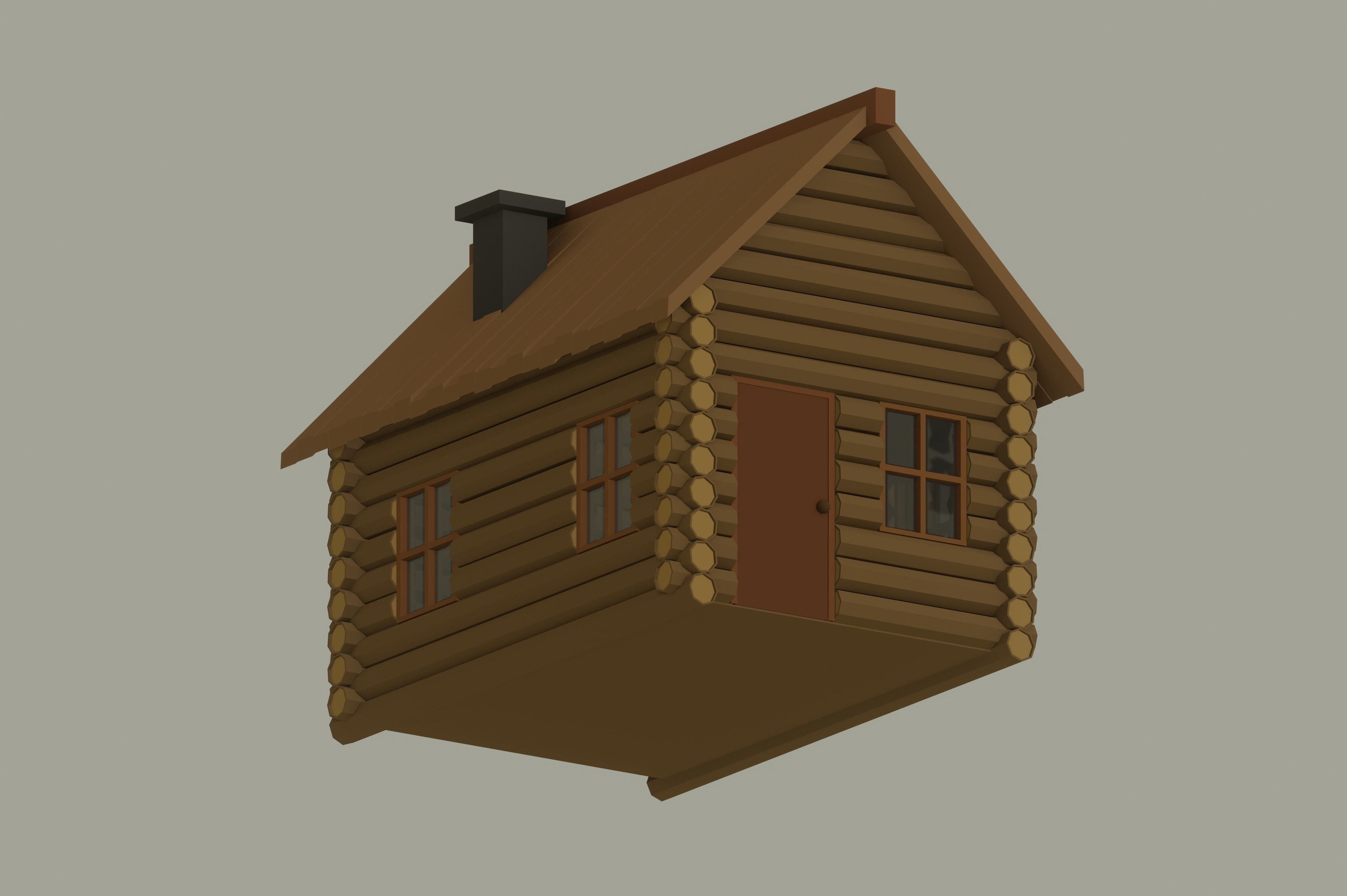 Wooden Cabin Low Poly 3D model_6