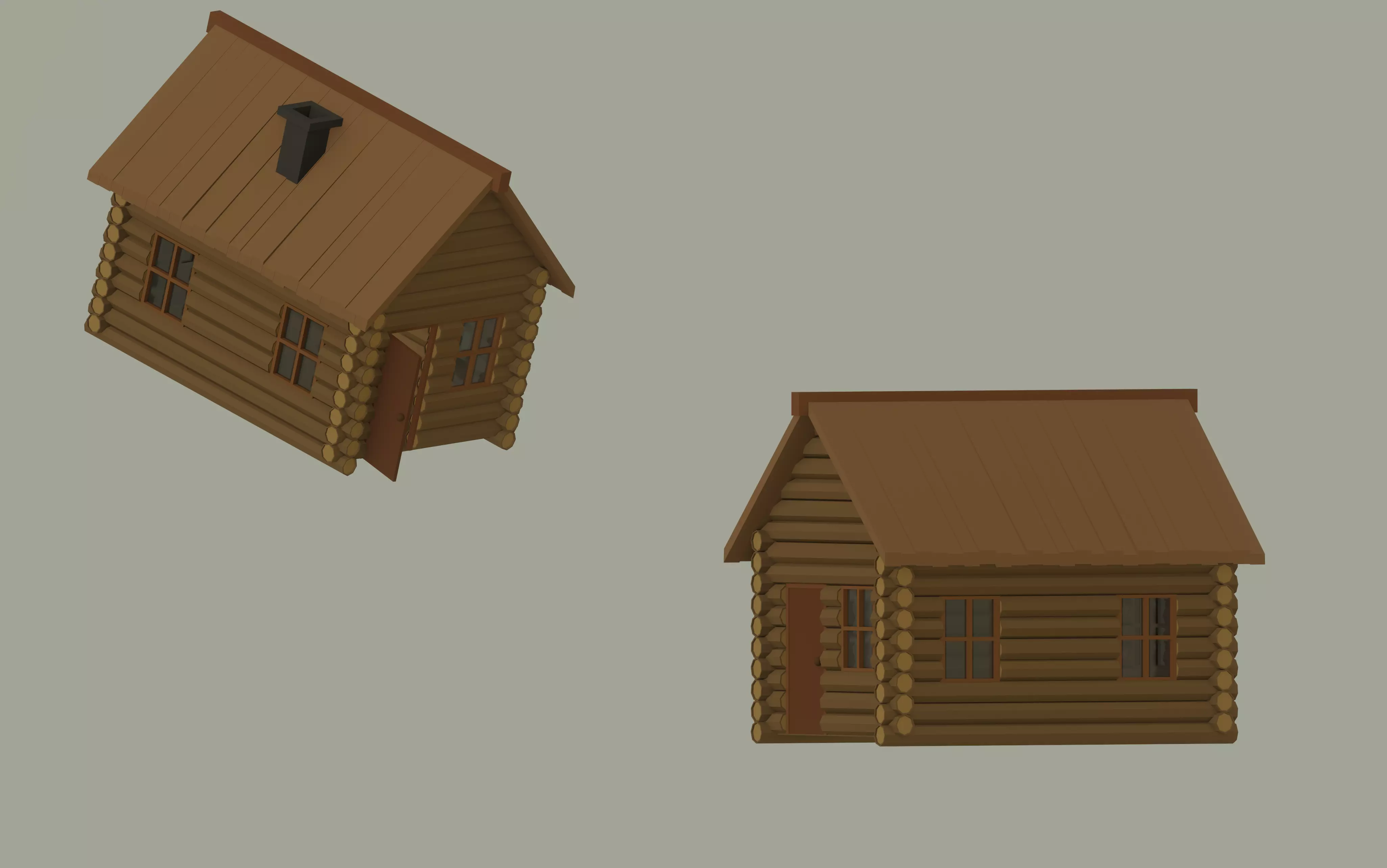Wooden Cabin Low Poly 3D model_0