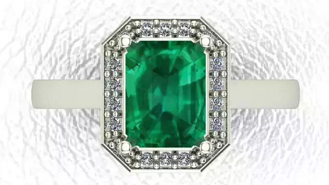 Halo Emerald Cut Diamond Engagement Ring 3D Model
