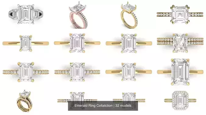 Emerald Ring Collatction 3D Model Collection