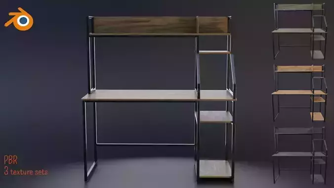 computer desk and shelf Low-poly 3D model