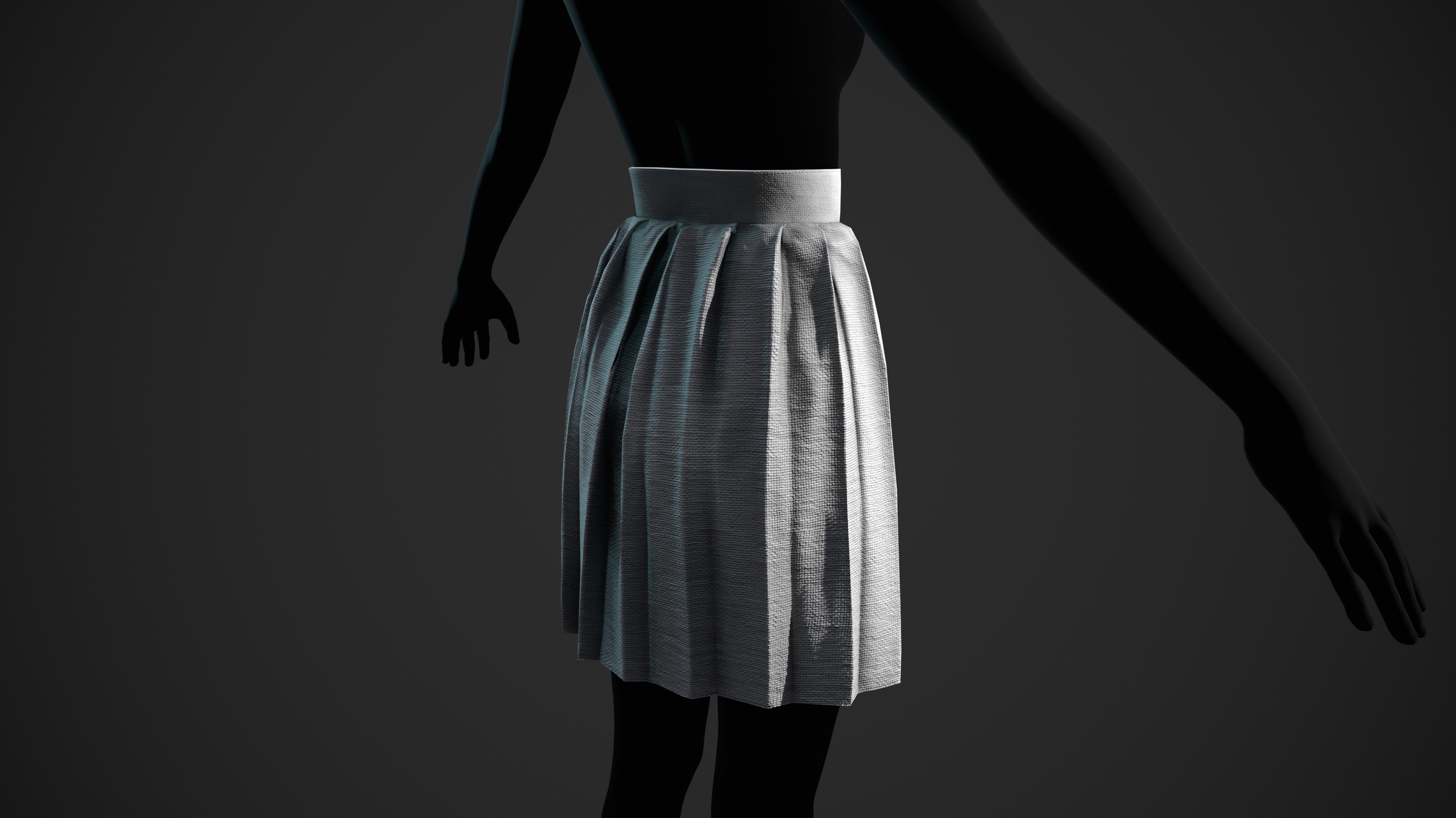 White Knife Pleated Skirt  Low-poly 3D model_2
