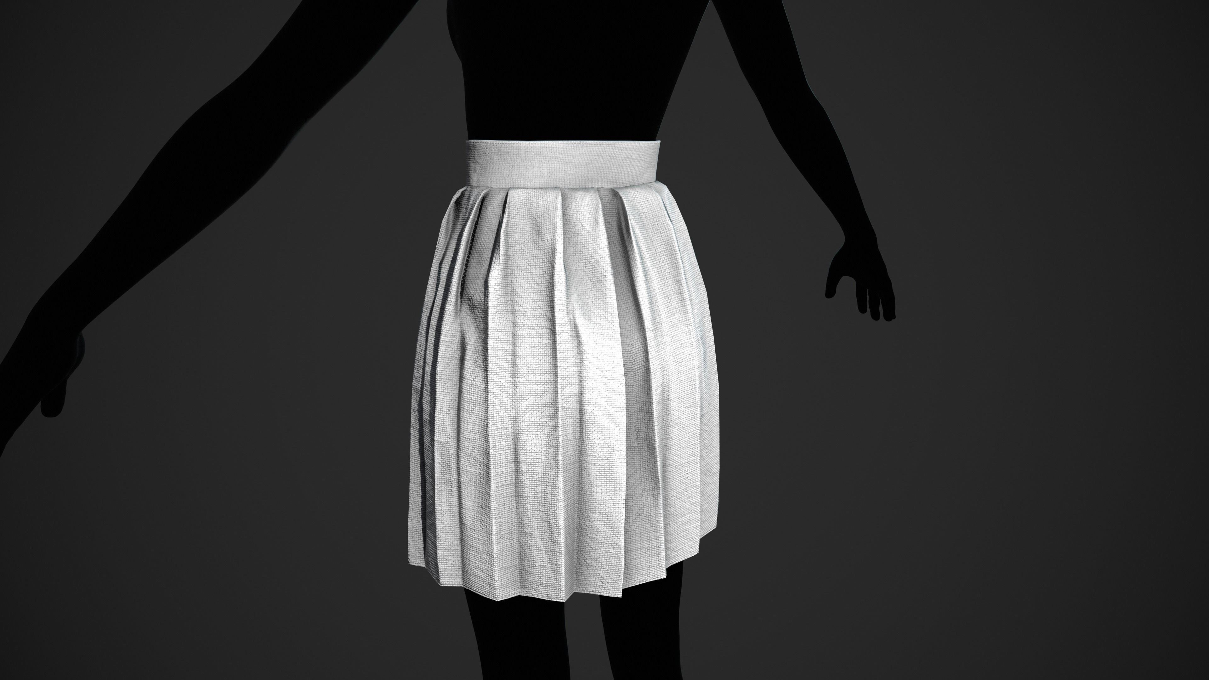 White Knife Pleated Skirt  Low-poly 3D model_8