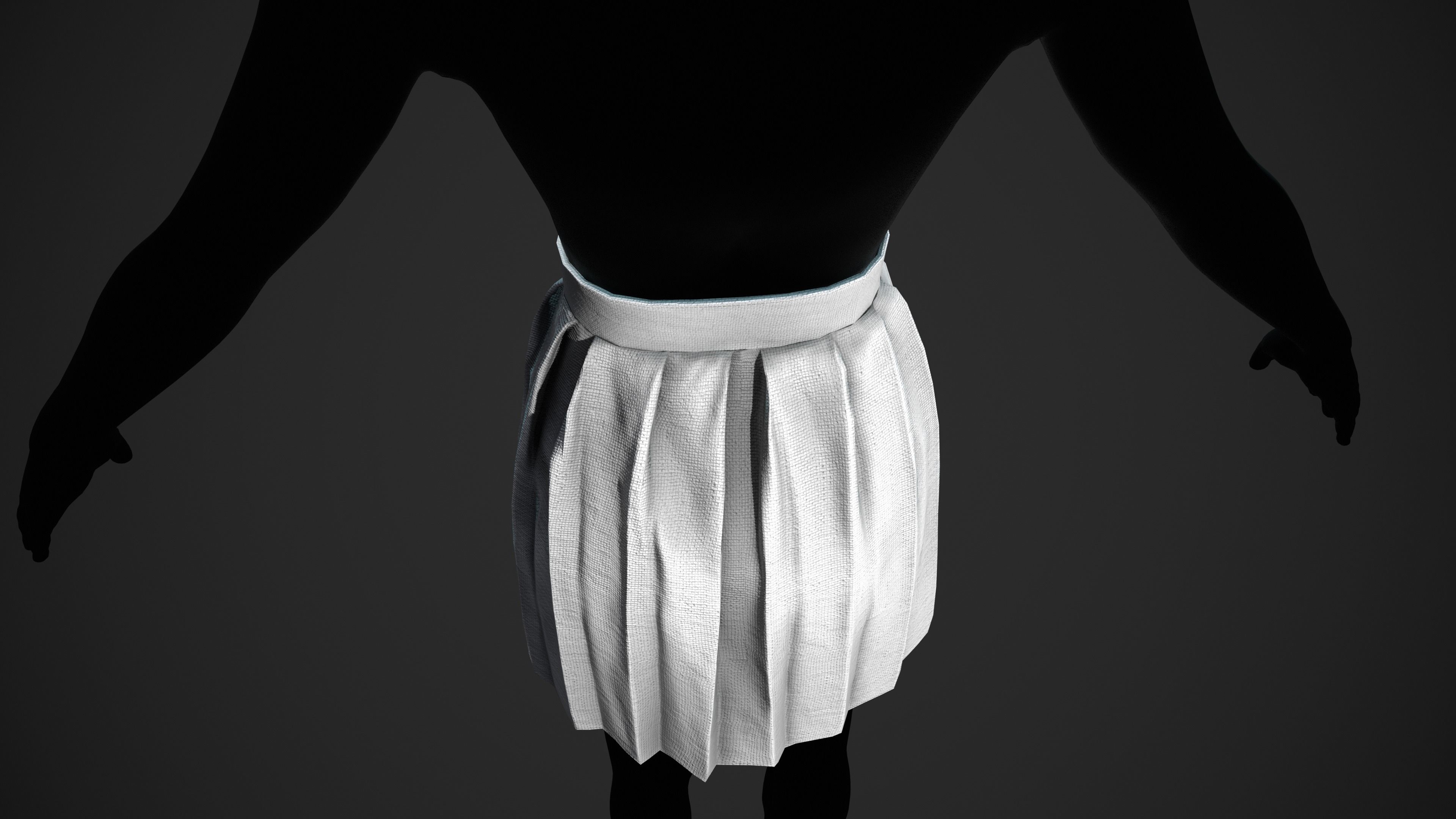 White Knife Pleated Skirt  Low-poly 3D model_3