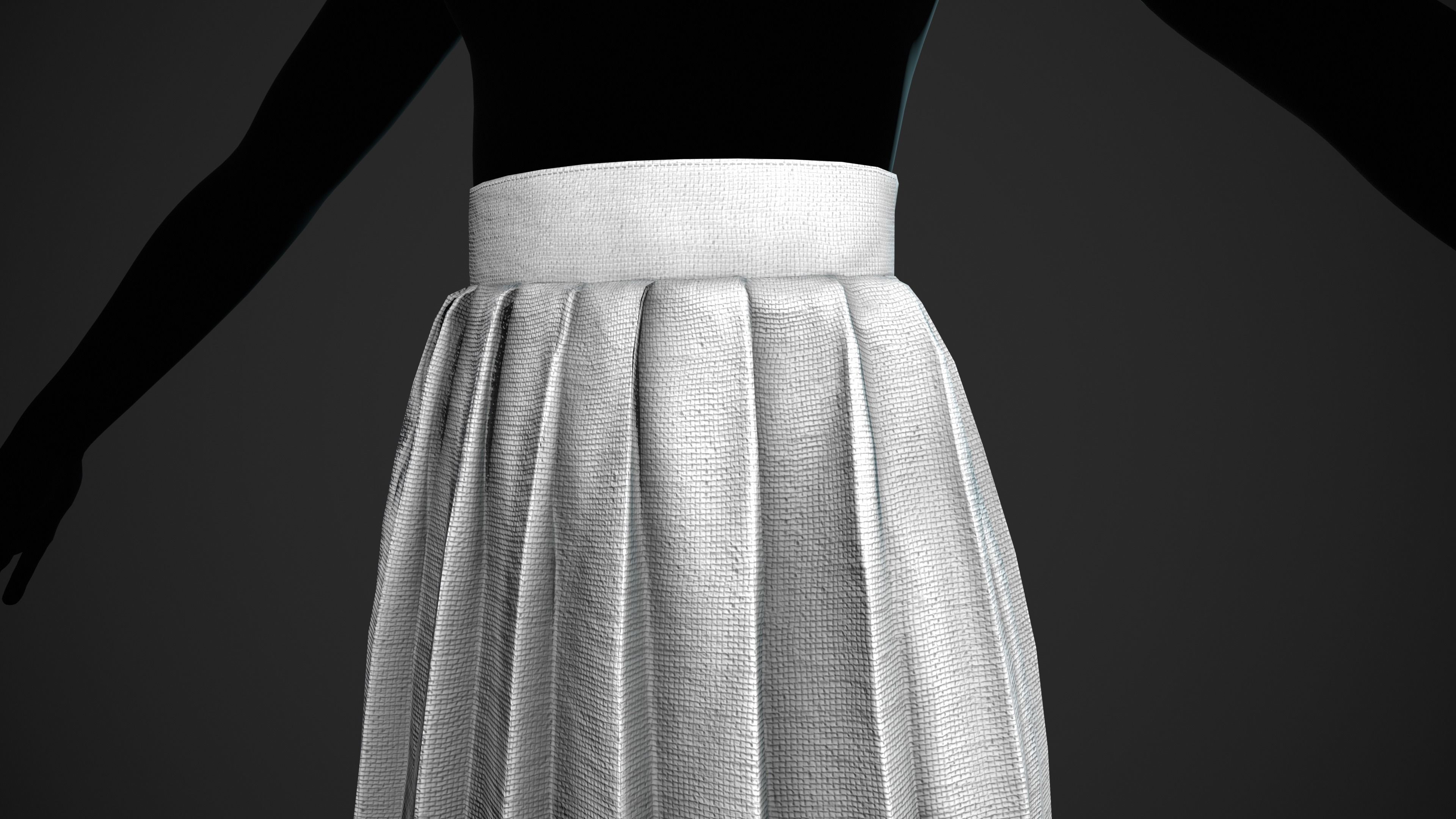 White Knife Pleated Skirt  Low-poly 3D model_7