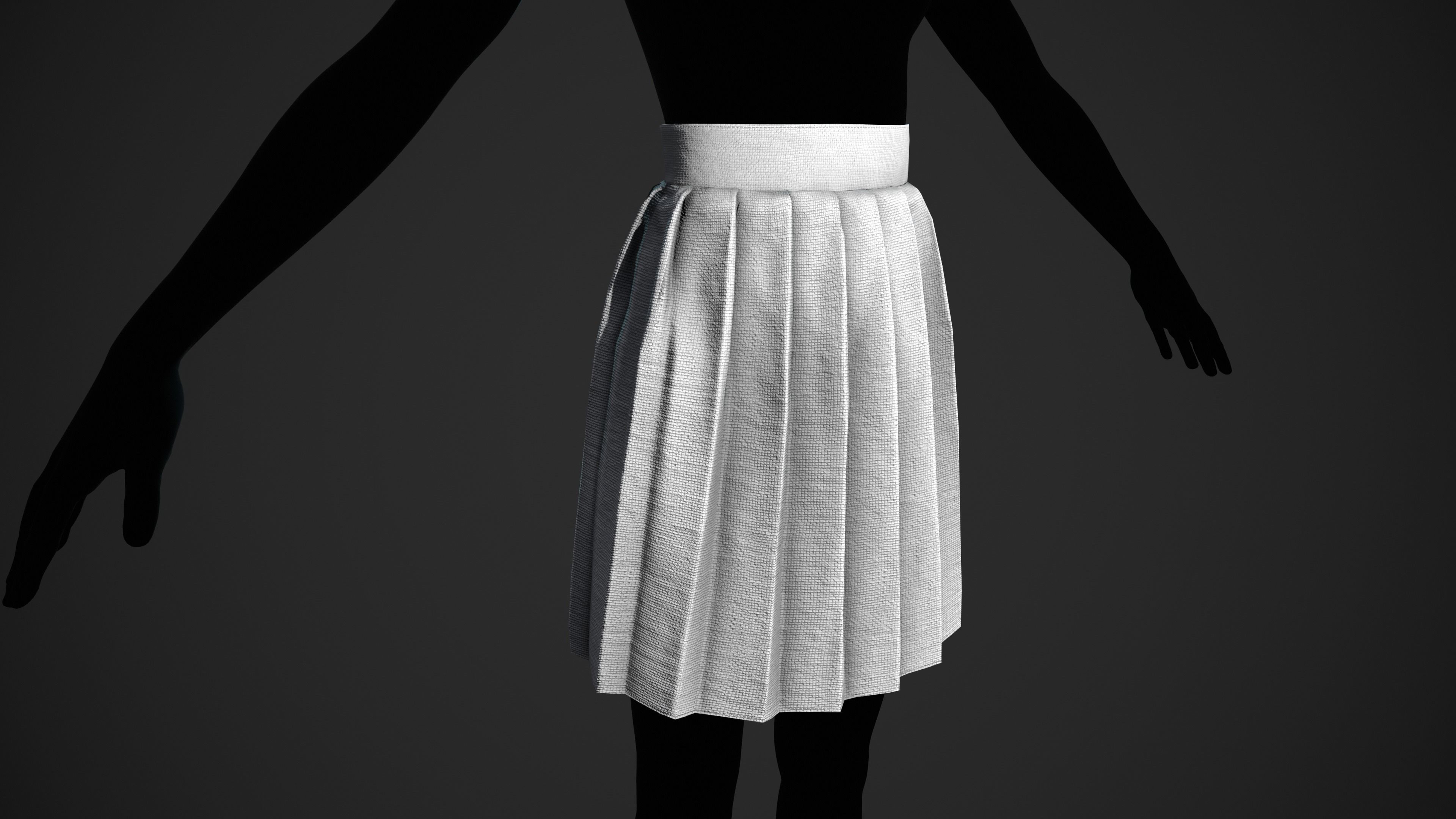 White Knife Pleated Skirt  Low-poly 3D model_1