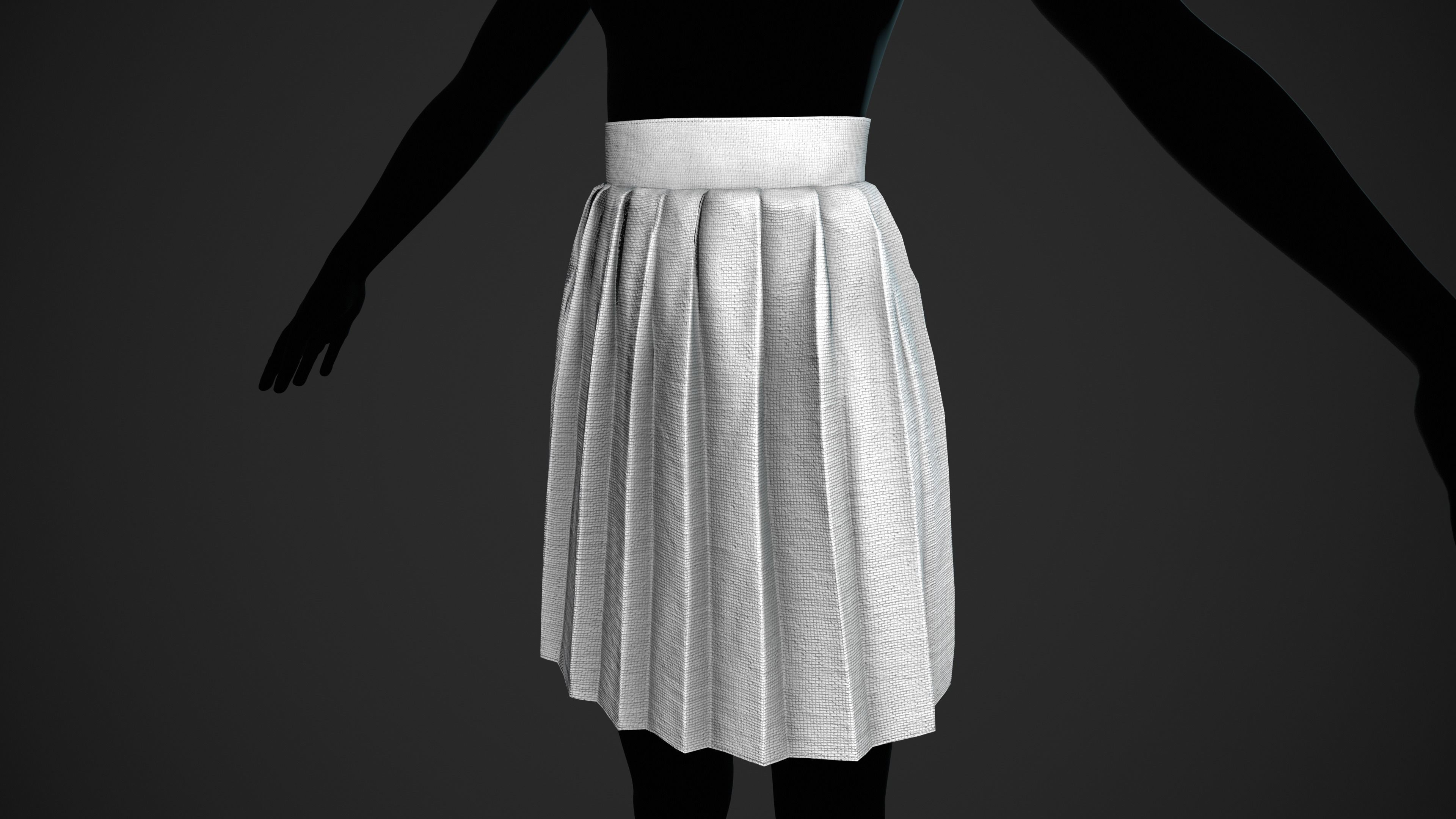 White Knife Pleated Skirt  Low-poly 3D model_4