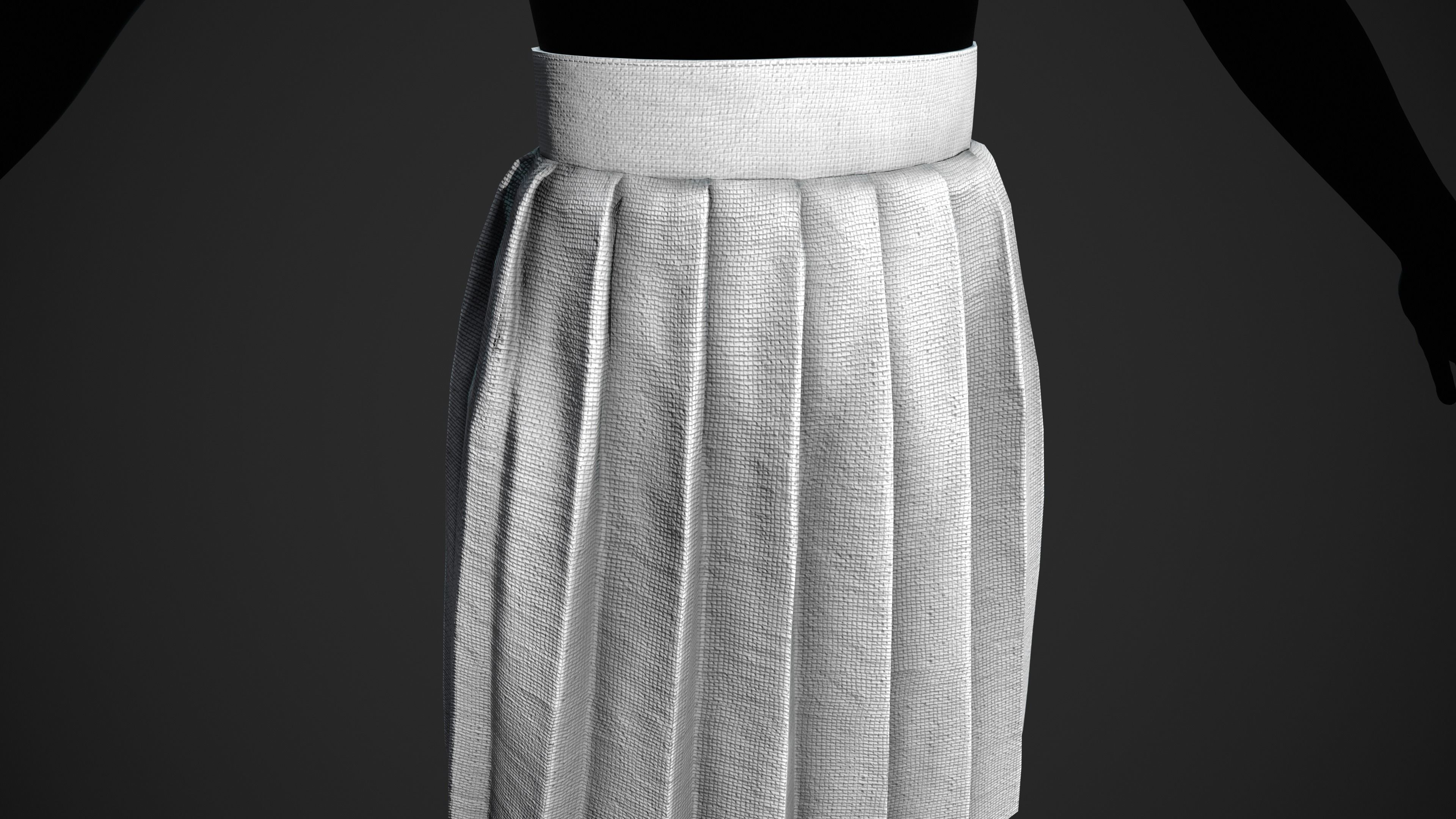 White Knife Pleated Skirt  Low-poly 3D model_5