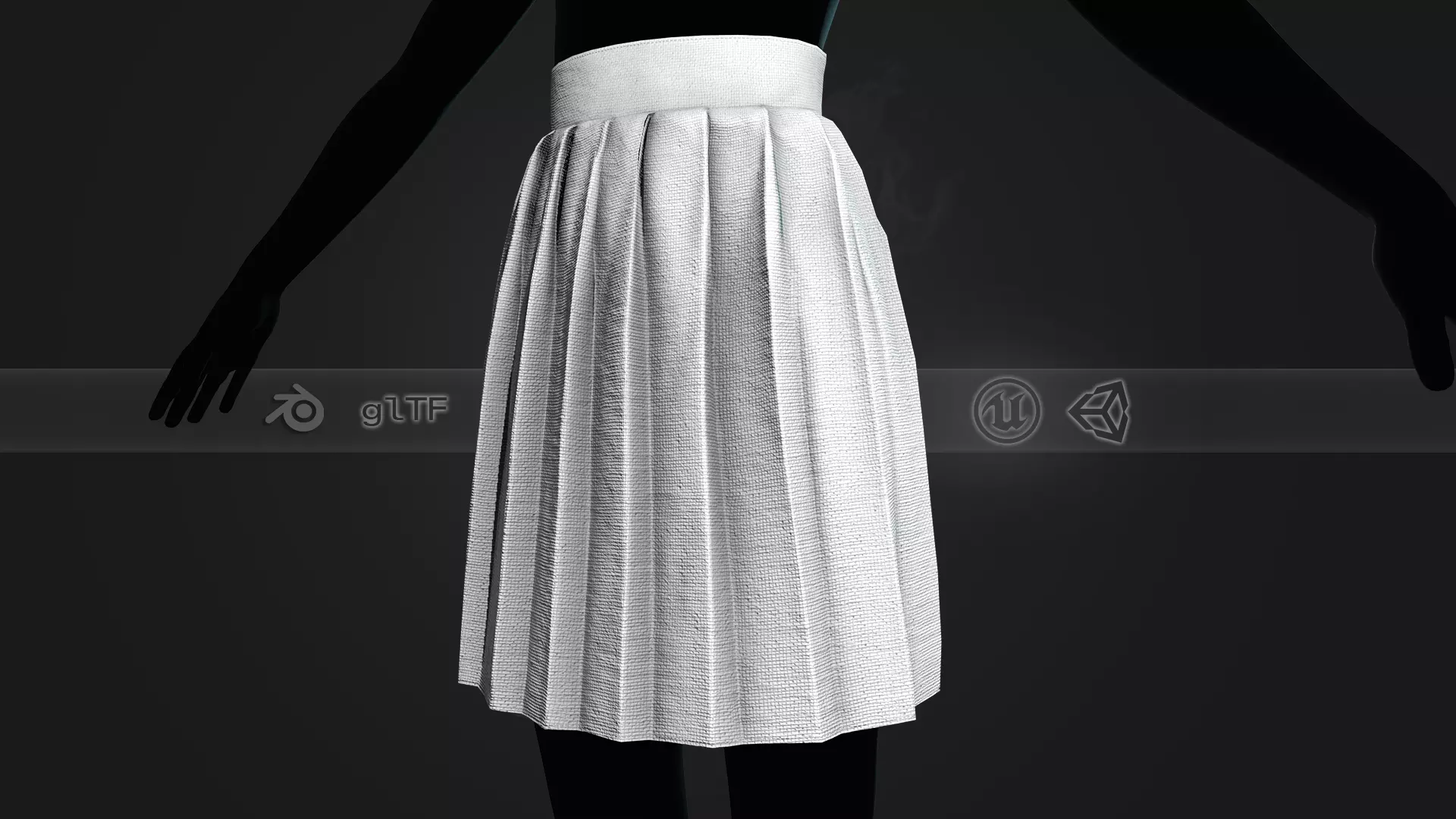 White Knife Pleated Skirt  Low-poly 3D model_0