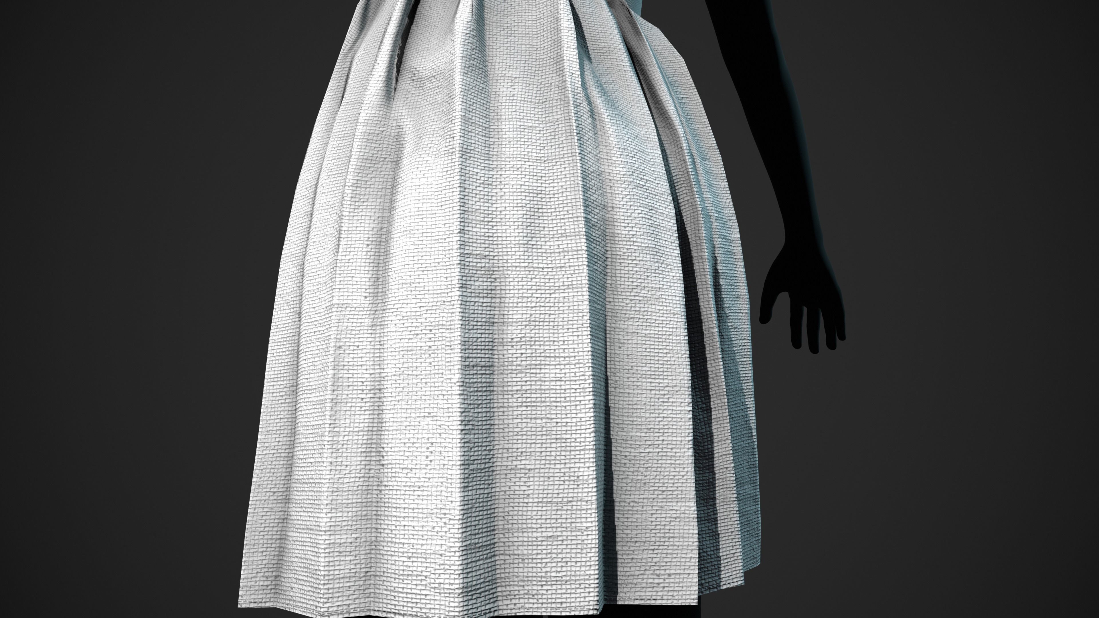 White Knife Pleated Skirt  Low-poly 3D model_6