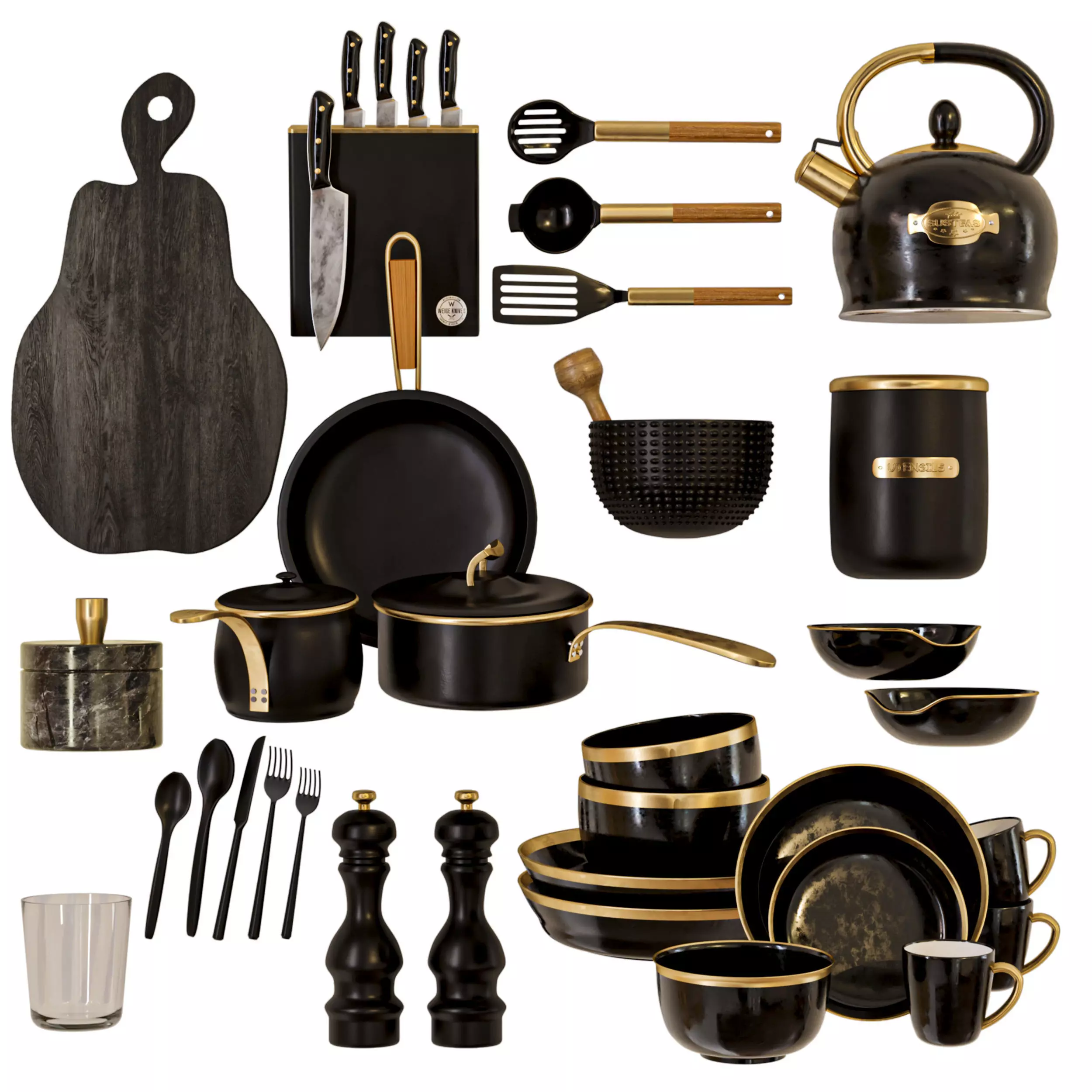 A set of dishes pots and teapots for the kitchen 3D model