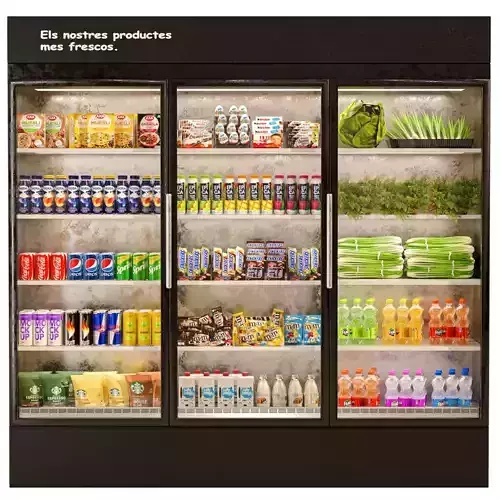 Large refrigerator in a supermarket with food