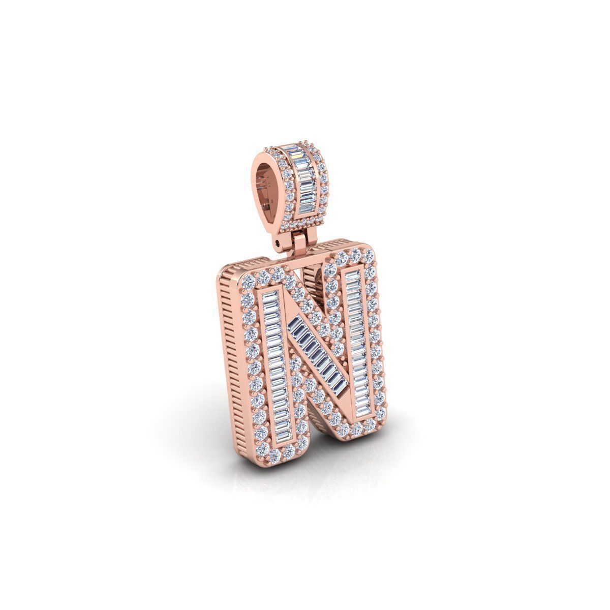 N Capital Latter With Baguette Diamond 3d Model and Render 3D print model_4