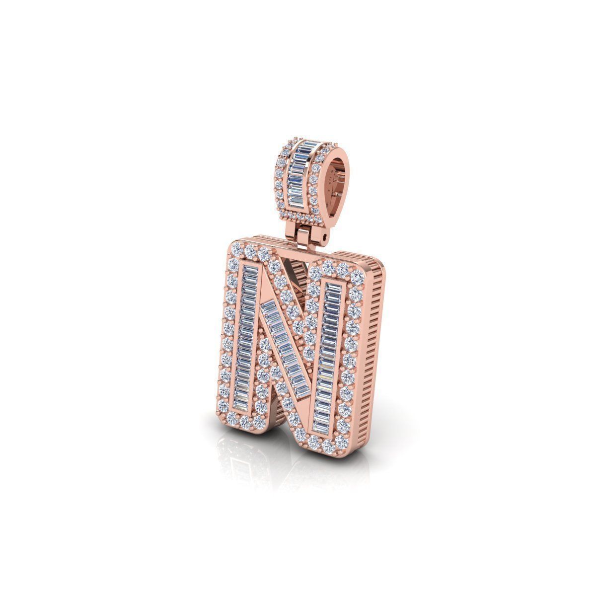 N Capital Latter With Baguette Diamond 3d Model and Render 3D print model_10