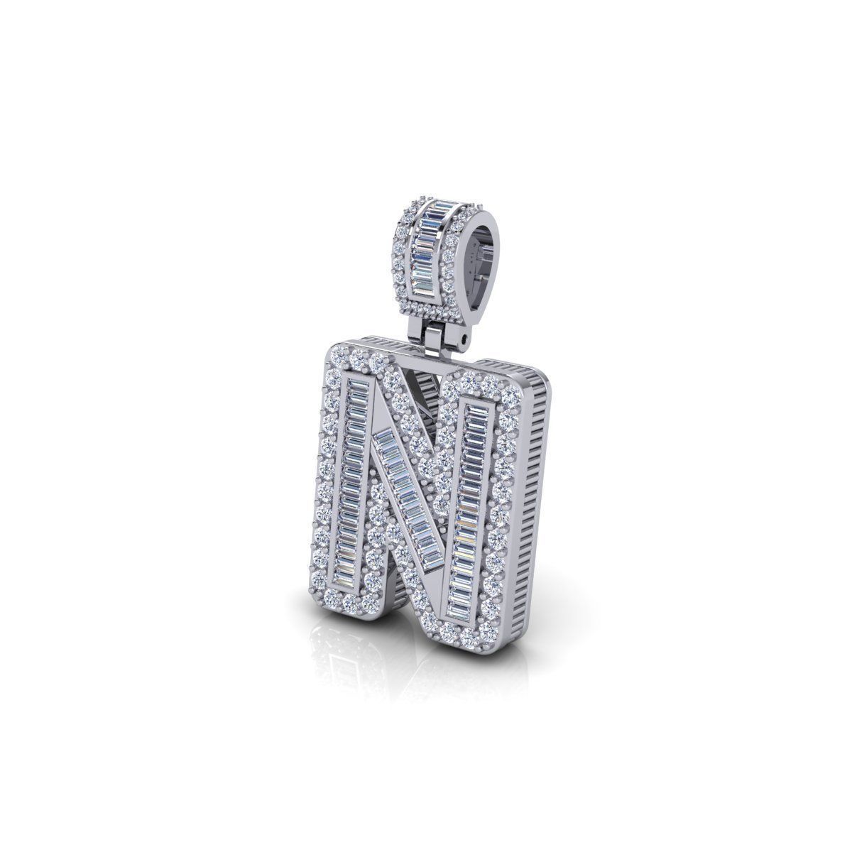 N Capital Latter With Baguette Diamond 3d Model and Render 3D print model_11