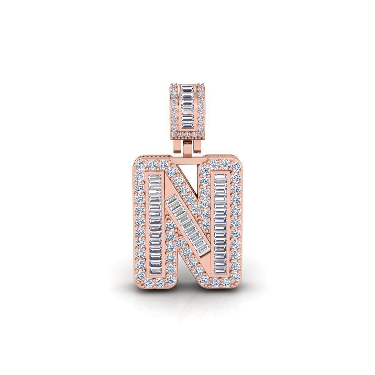 N Capital Latter With Baguette Diamond 3d Model and Render 3D print model_1