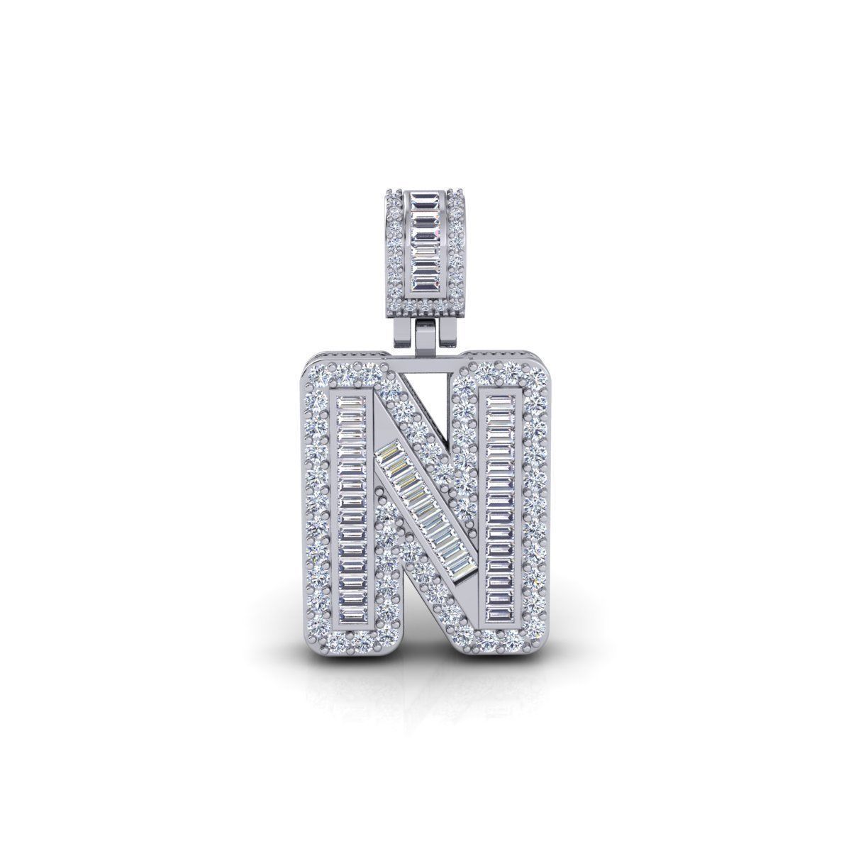 N Capital Latter With Baguette Diamond 3d Model and Render 3D print model_2