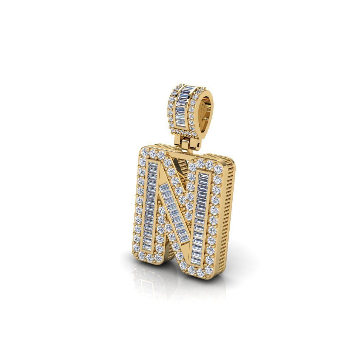 N Capital Latter With Baguette Diamond 3d Model and Render 3D print model_6