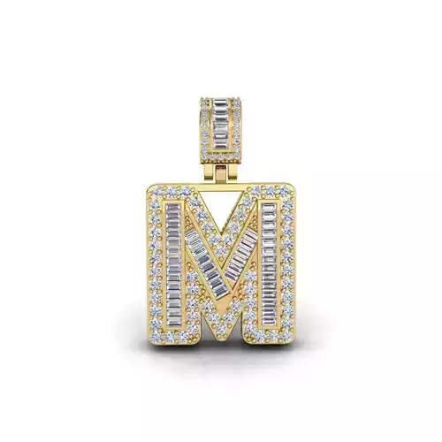 M Capital Latter With Baguette Diamond 3d Model and Render