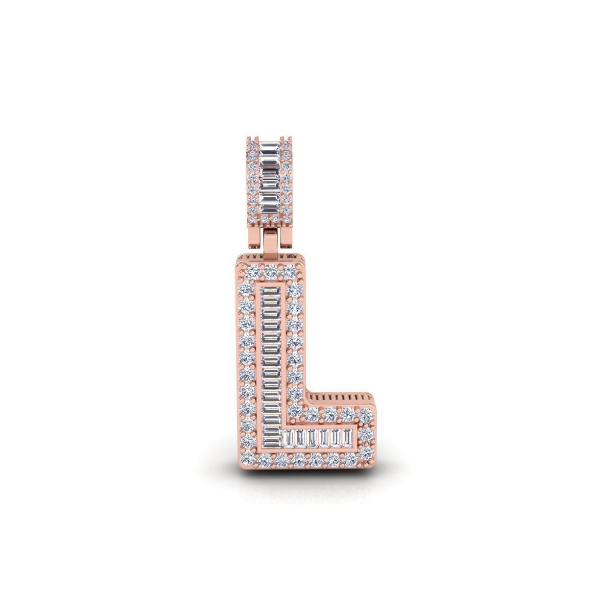 L Capital Latter With Baguette Diamond 3d Model and Render 3D print model_1