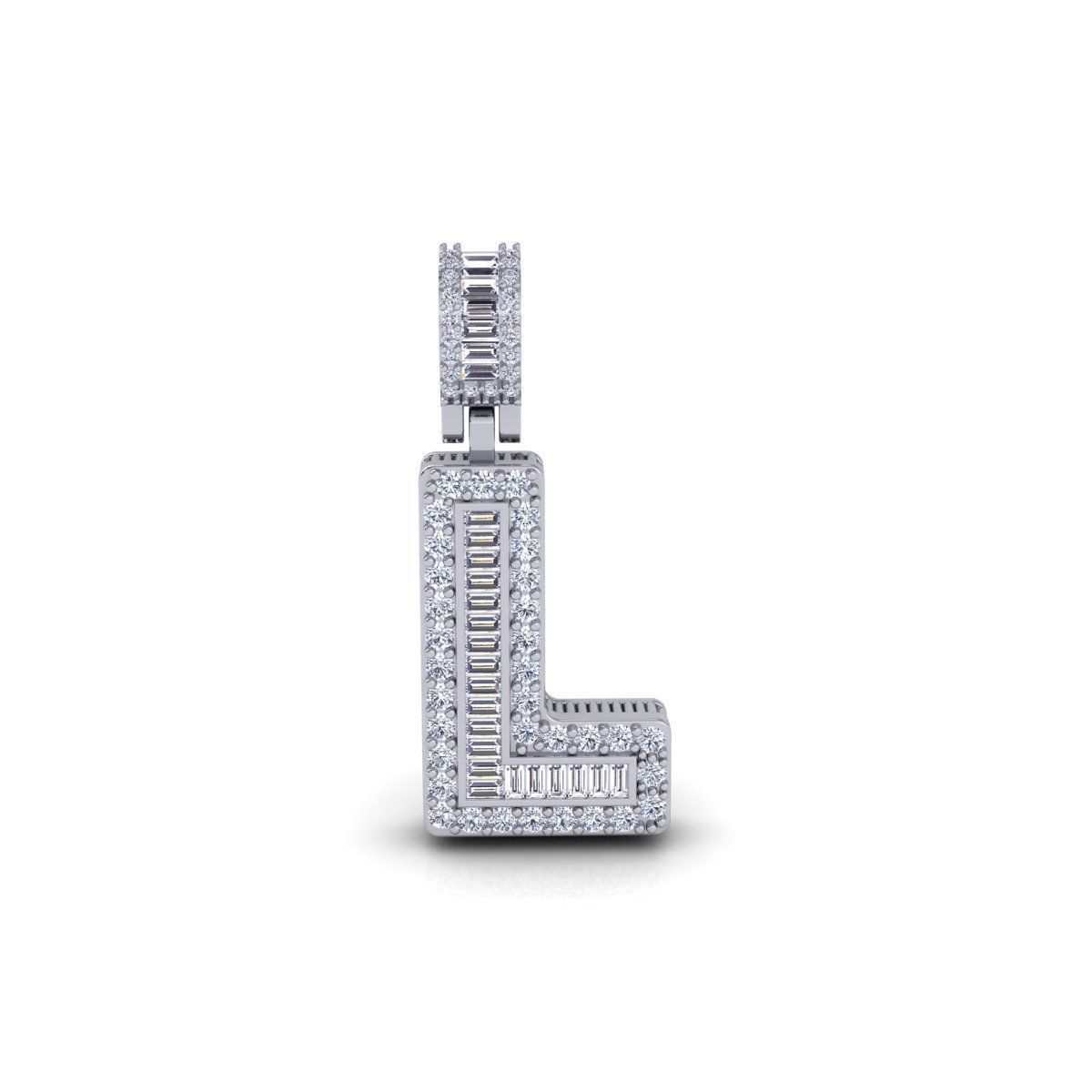 L Capital Latter With Baguette Diamond 3d Model and Render 3D print model_2