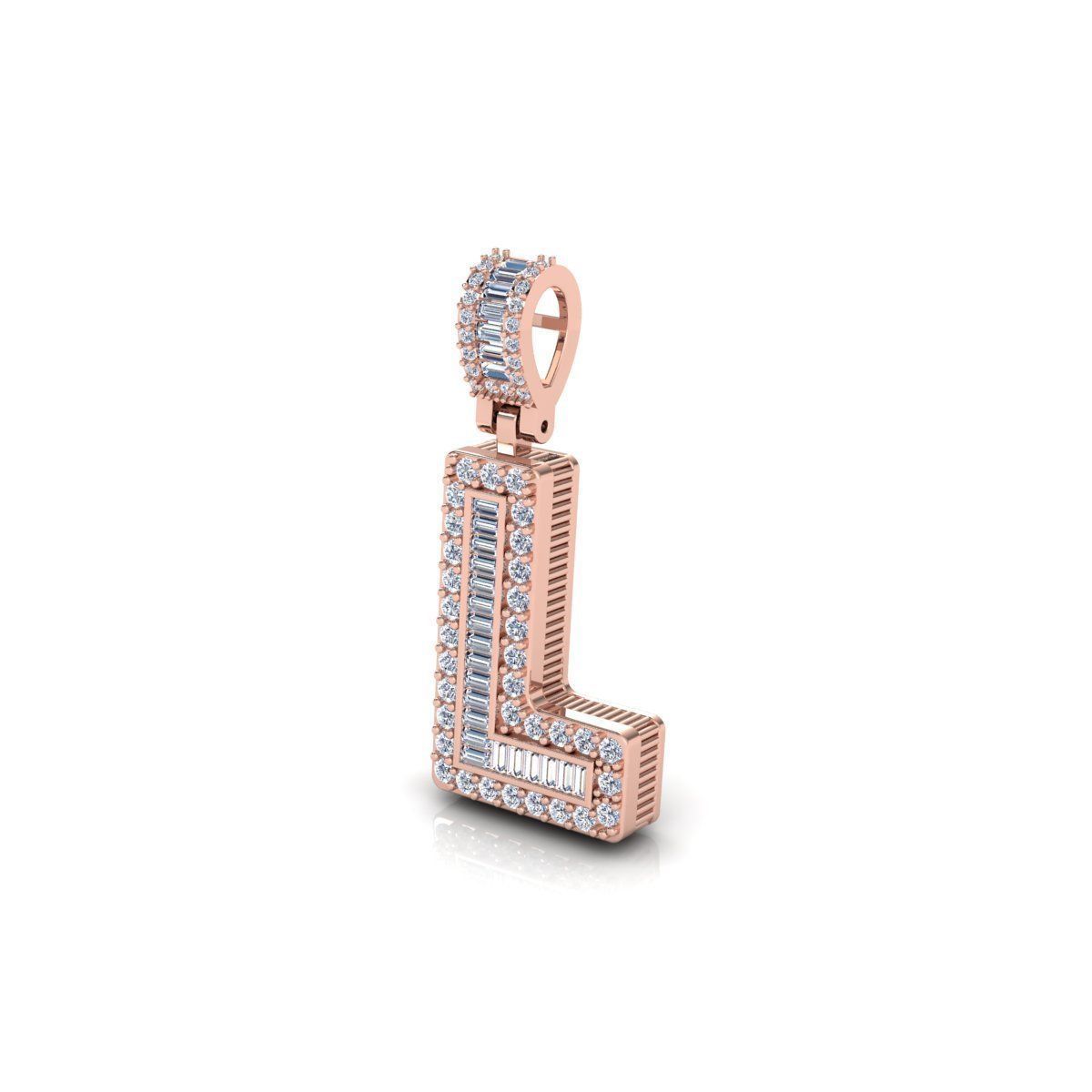 L Capital Latter With Baguette Diamond 3d Model and Render 3D print model_7