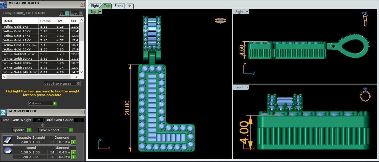 L Capital Latter With Baguette Diamond 3d Model and Render 3D print model_9