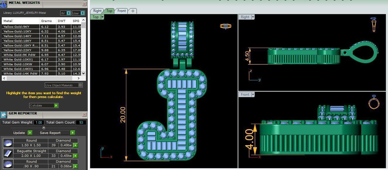 J Capital Latter With Baguette Diamond 3d Model and Render 3D print model_9