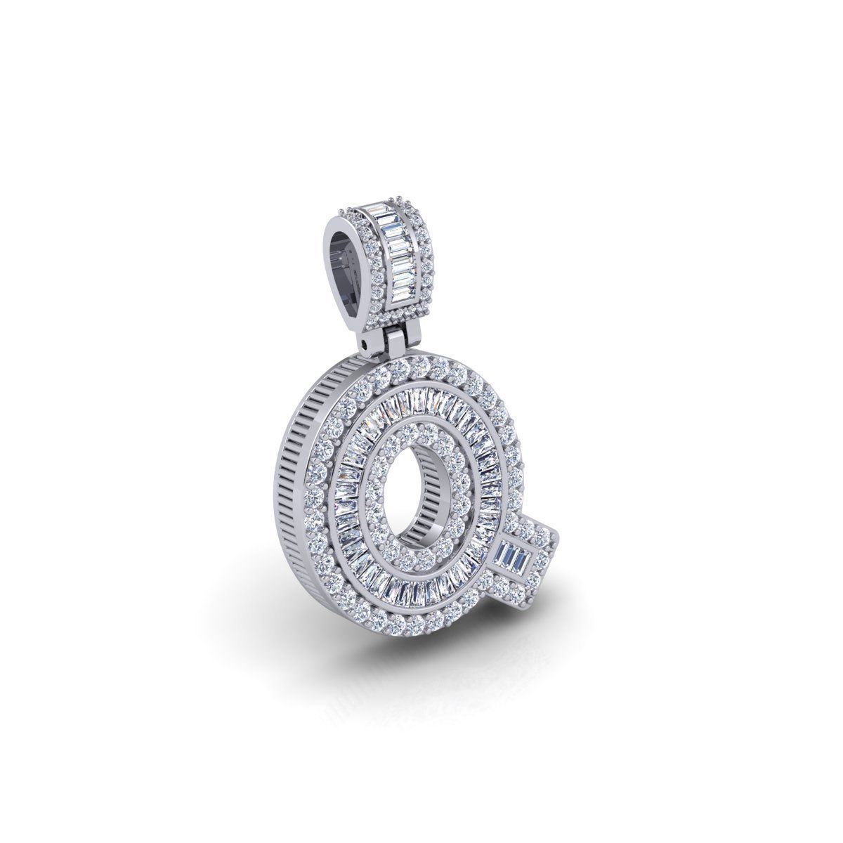 Q Capital Latter With Baguette Diamond 3d Model and Render 3D print model_5