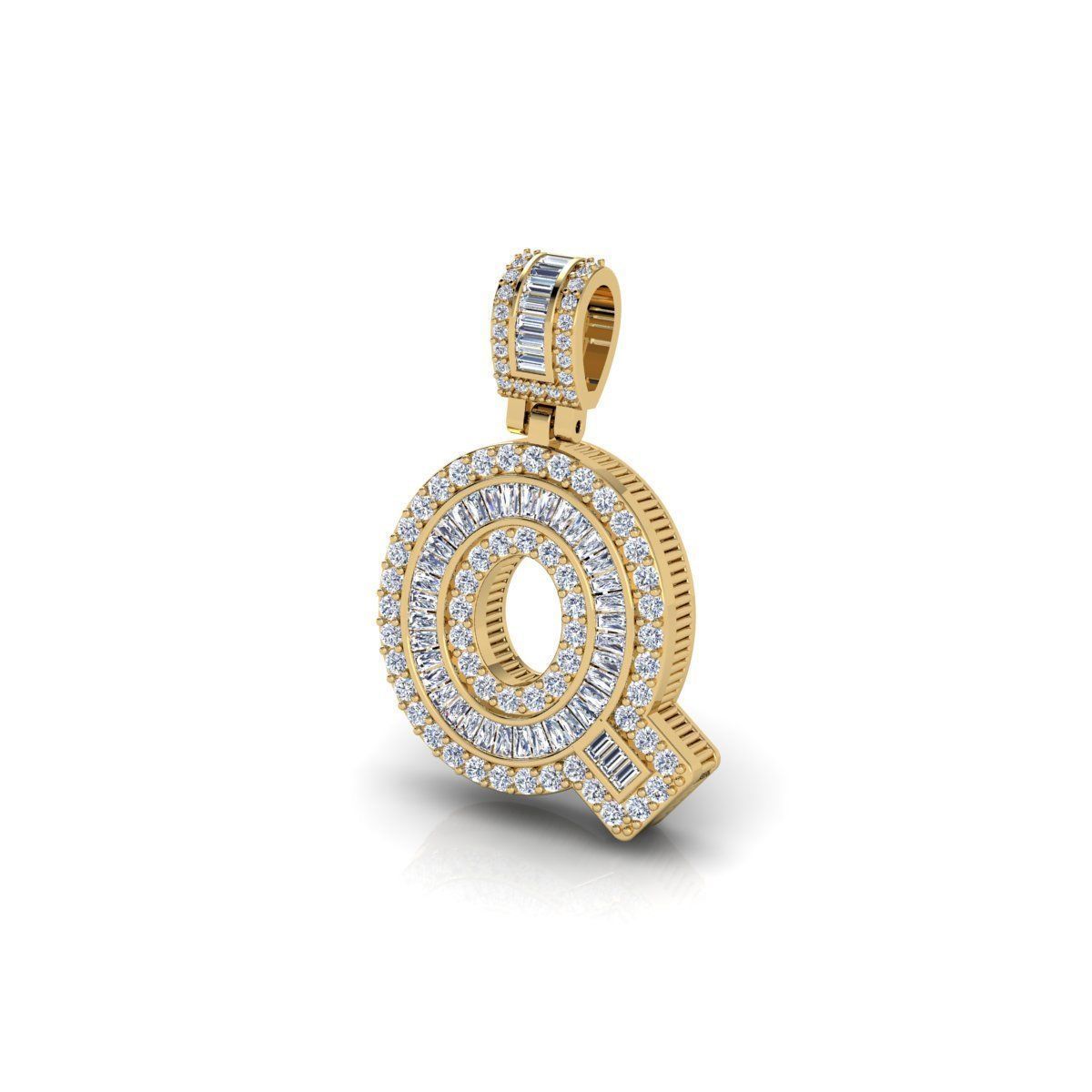 Q Capital Latter With Baguette Diamond 3d Model and Render 3D print model_6