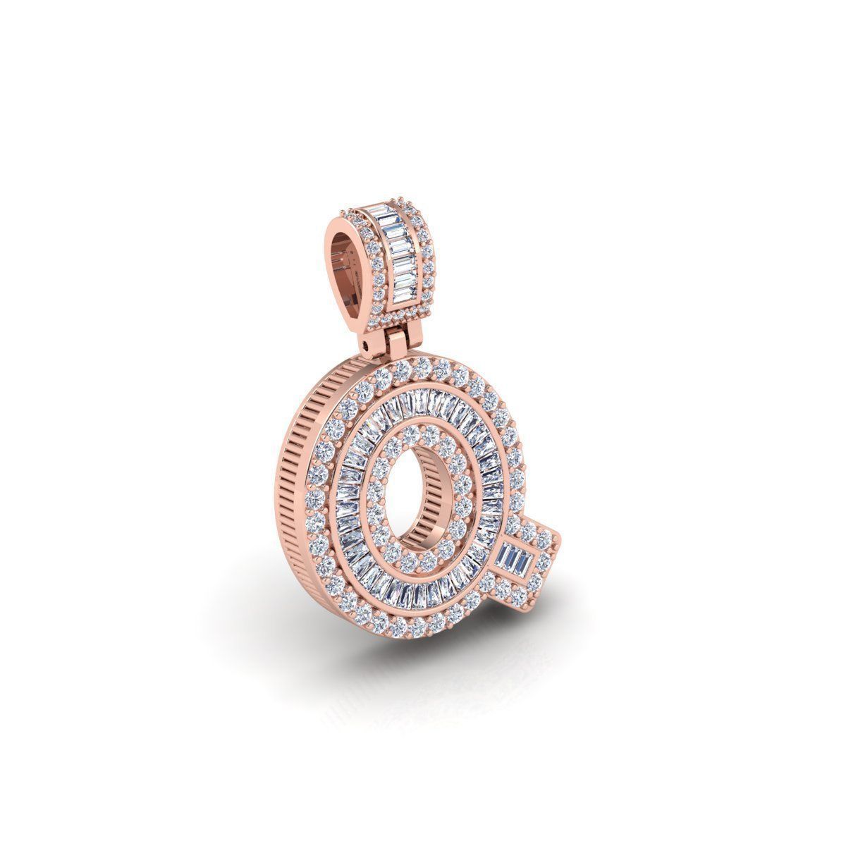 Q Capital Latter With Baguette Diamond 3d Model and Render 3D print model_4