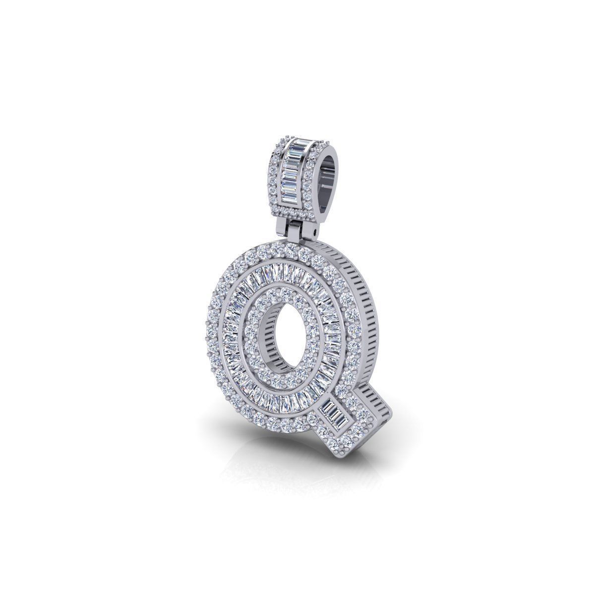Q Capital Latter With Baguette Diamond 3d Model and Render 3D print model_8