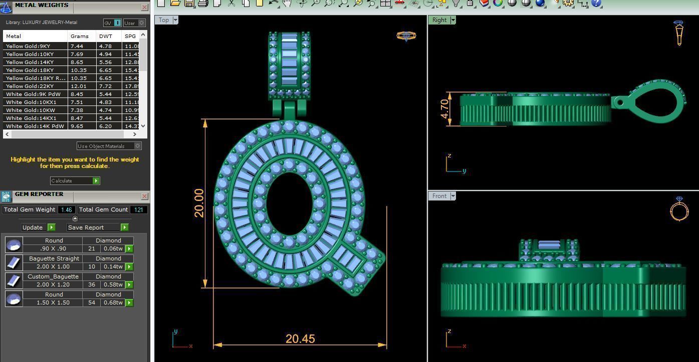 Q Capital Latter With Baguette Diamond 3d Model and Render 3D print model_9