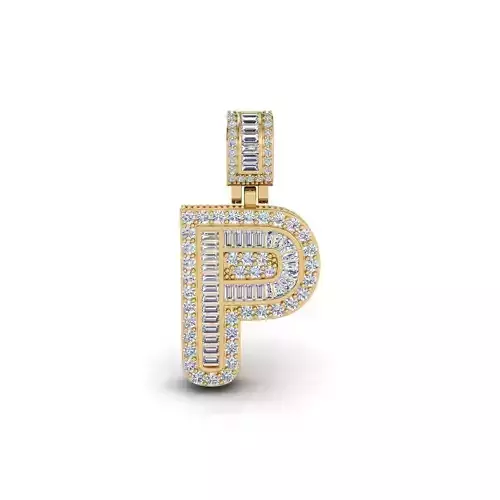 P Capital Latter With Baguette Diamond 3d Model and Render