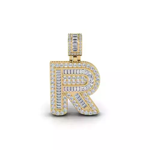 R Capital Latter With Baguette Diamond 3d Model and Render