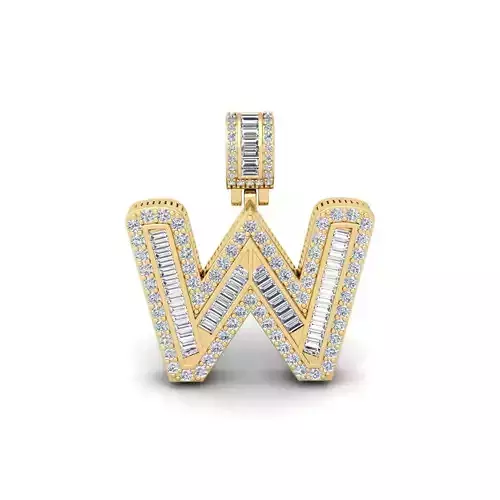 W Capital Latter With Baguette Diamond 3d Model and Render