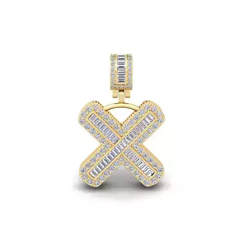 X Capital Latter With Baguette Diamond 3d Model and Render