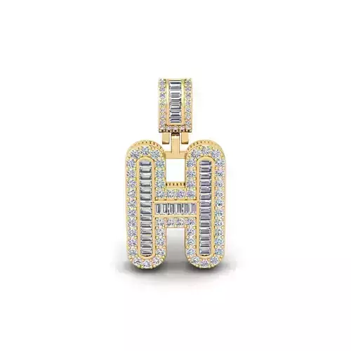 H Capital Latter With Baguette Diamond 3d Model and Render