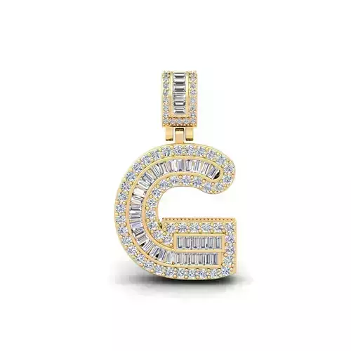 G Capital Latter With Baguette Diamond 3d Model and Render