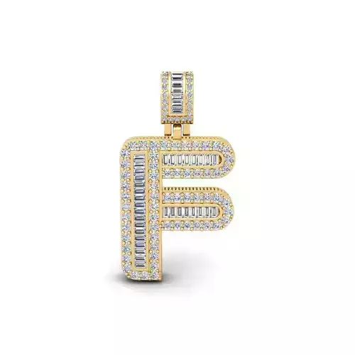 F Capital Latter With Baguette Diamond 3d Model and Render