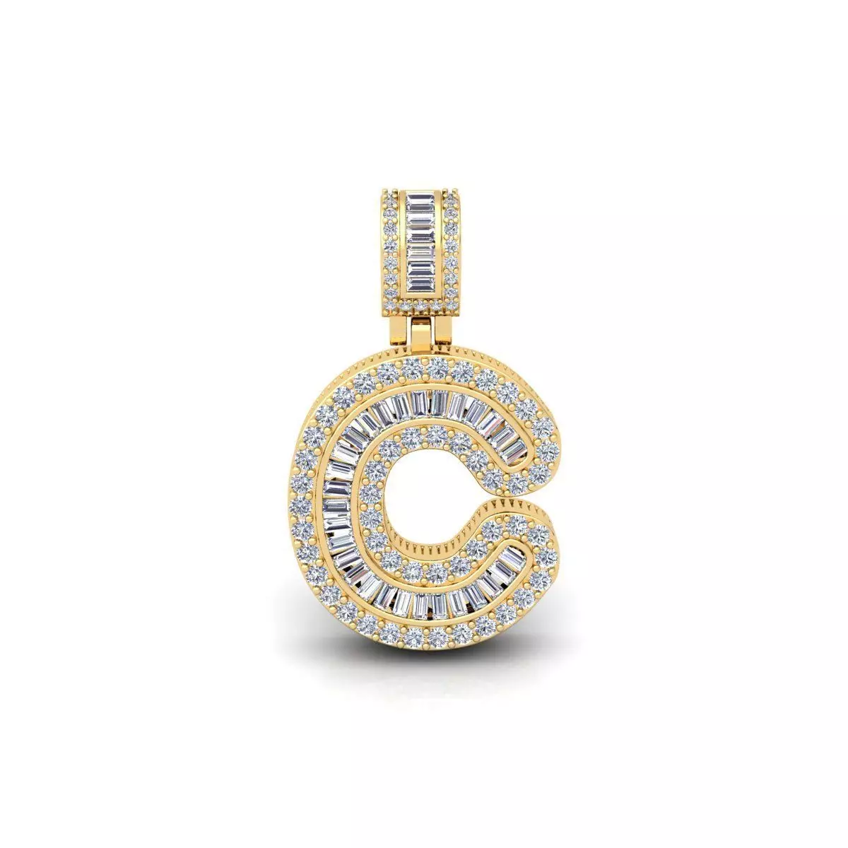 C Capital Latter With Baguette Diamond 3d Model and Render 3D print model_0