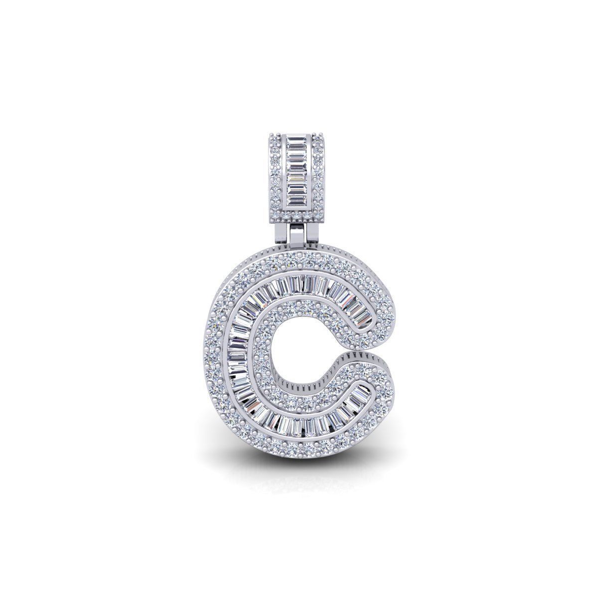 C Capital Latter With Baguette Diamond 3d Model and Render 3D print model_2