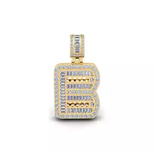 B Capital Latter With Baguette Diamond 3d Model and Render