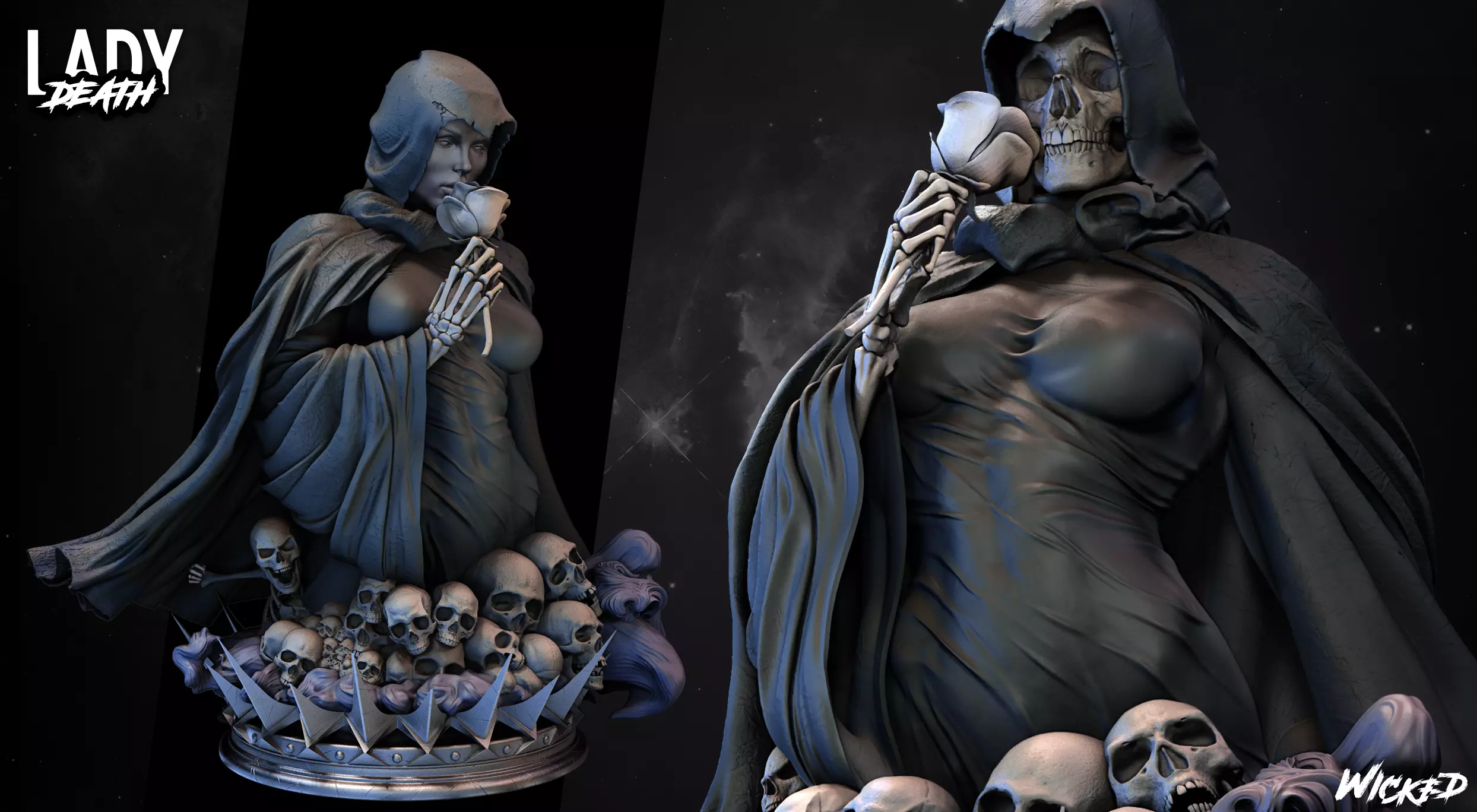 Wicked Marvel Lady Death Bust and ready for 3d printing 3D print model_0