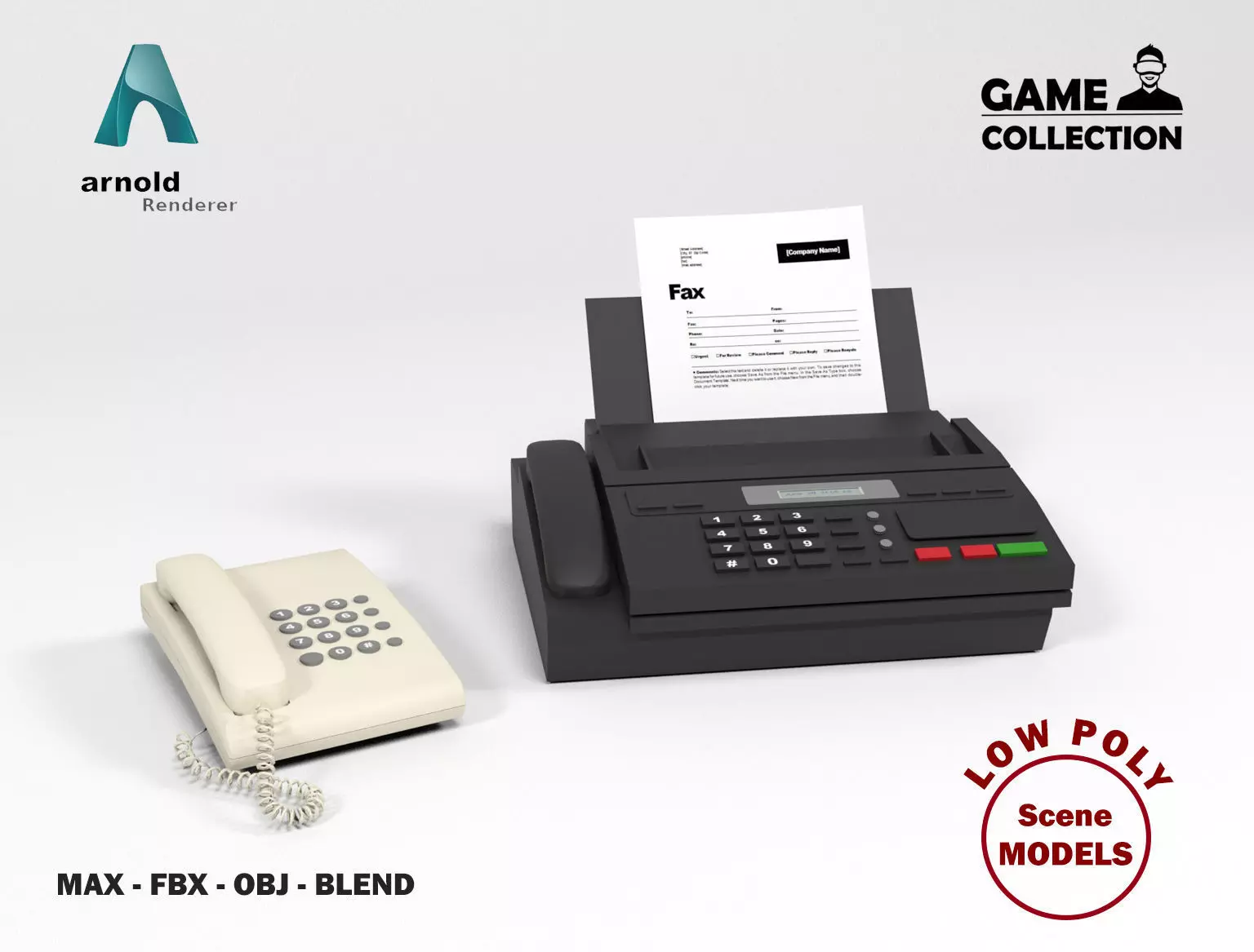 Phone and Fax phone Low-poly 3D model_0