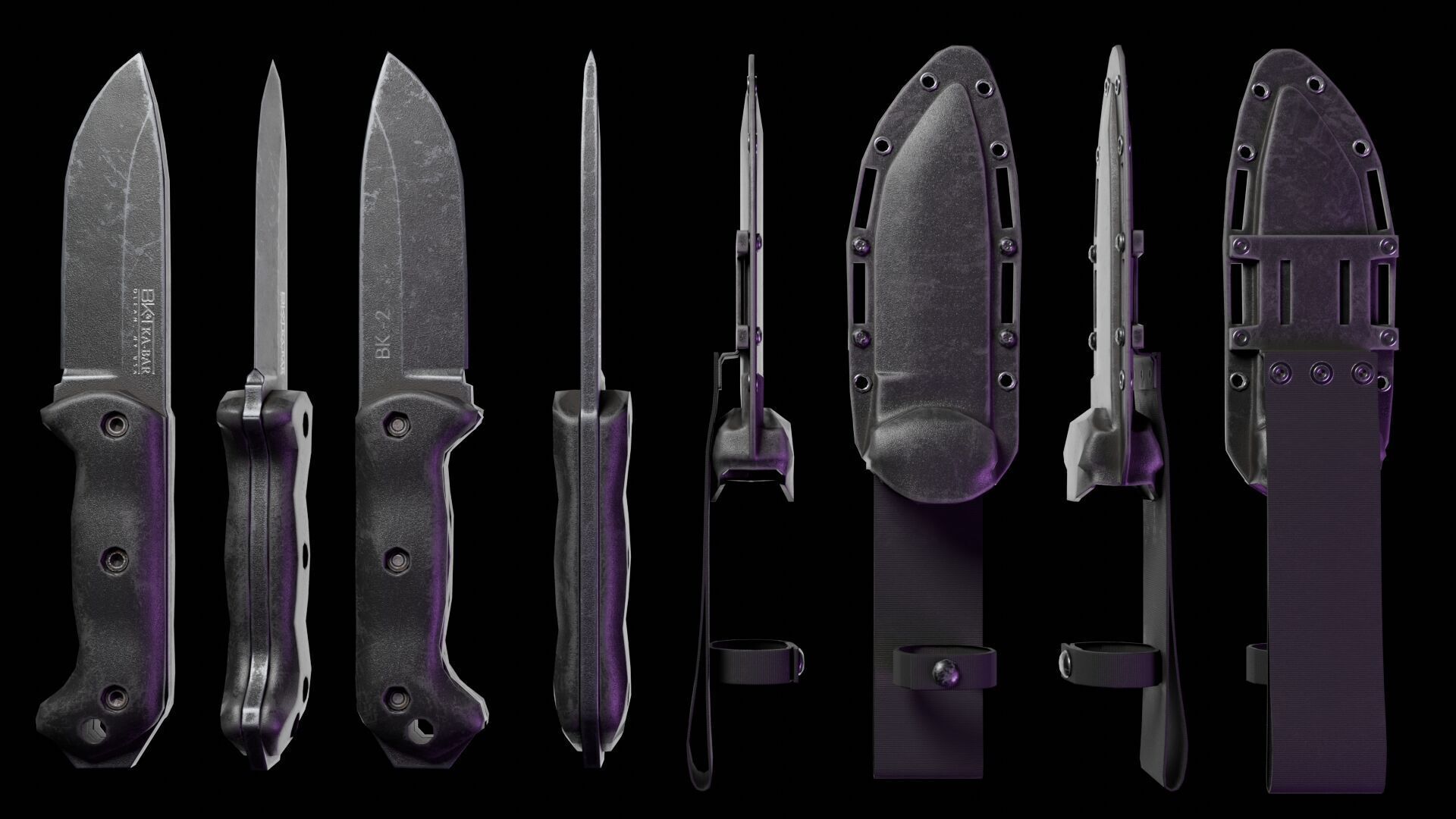 KA-BAR BK-2 Knife Low-poly 3D model_5